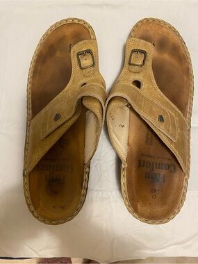 Finn Comfort Tan Leather Slide Sandals